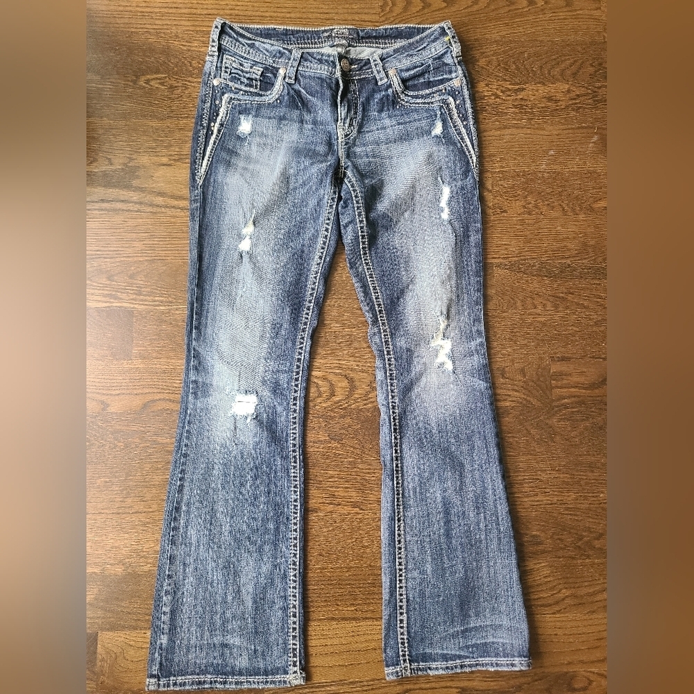Silver Jeans Aiko Bootcut  Stylish Blue Distressed Women's Jeans Sz.31/33